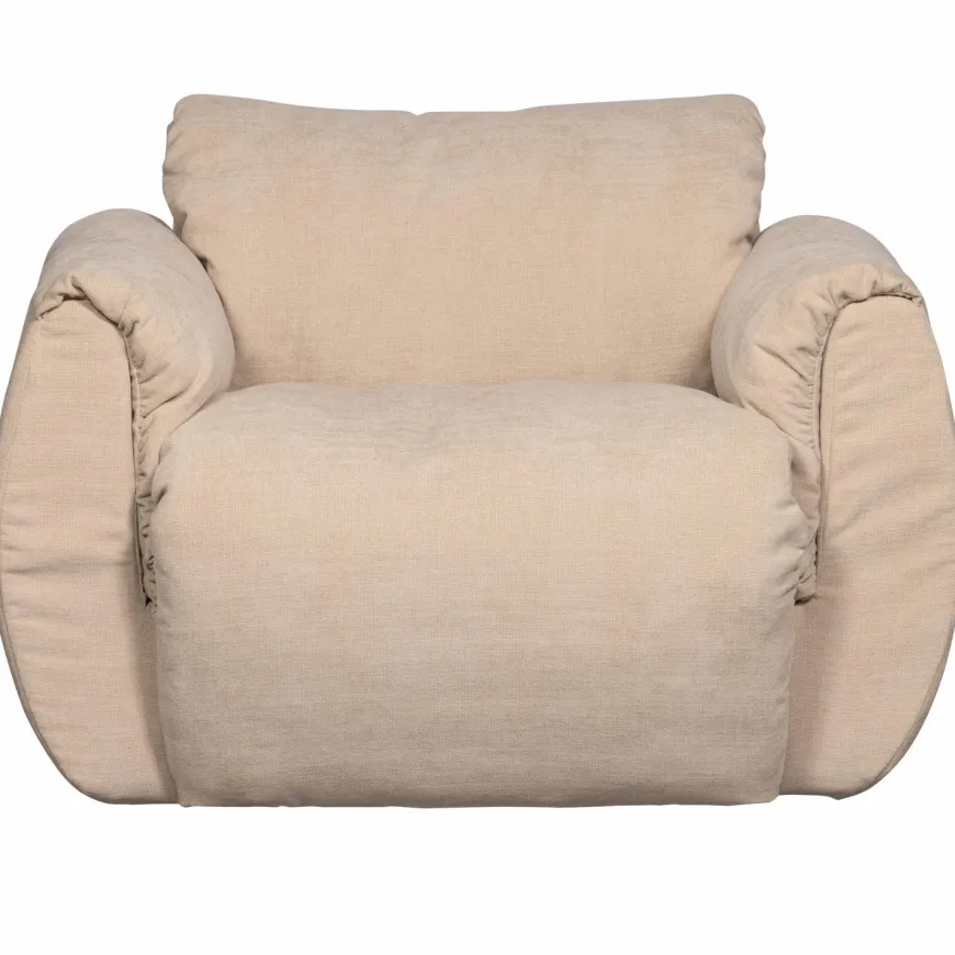 Woood Baggy draaifauteuil geweven chenille zand