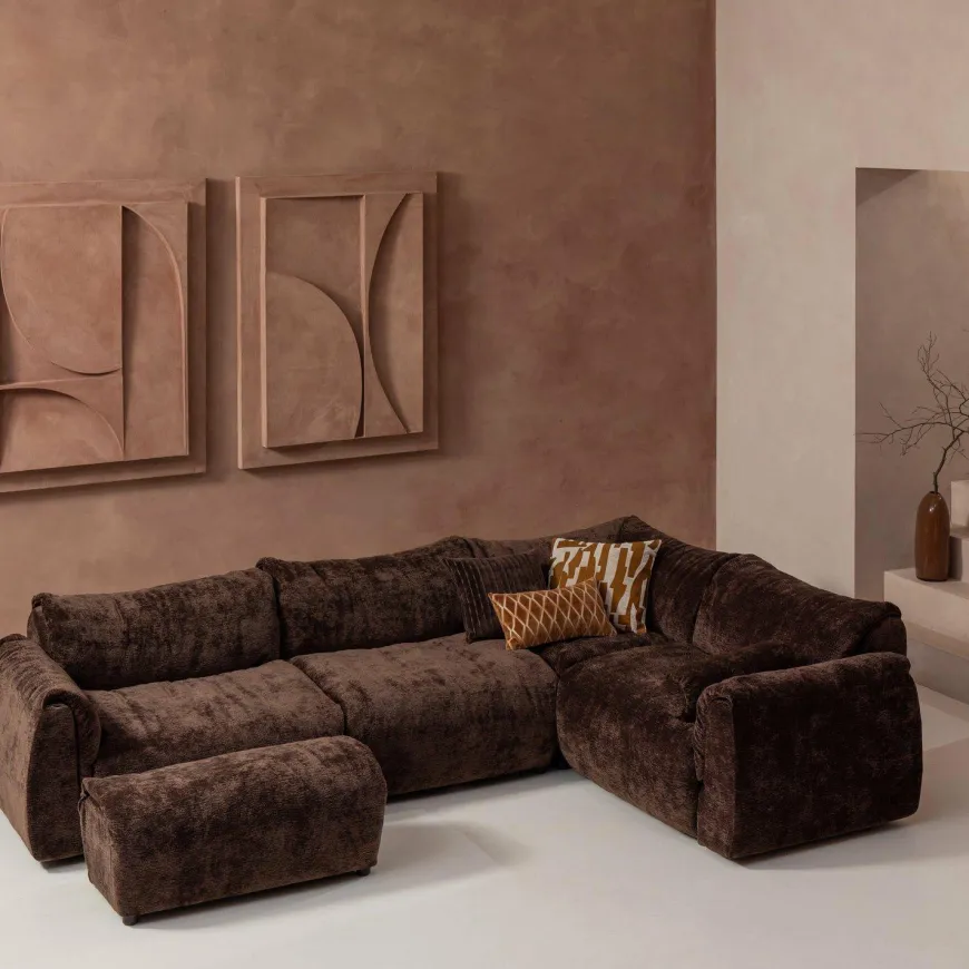 Woood Baggy hoekbank rechts 3d chenille donkerbruin