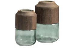 Woood Celeste Vaas Glas/hout Blauw/groen 28x16cm