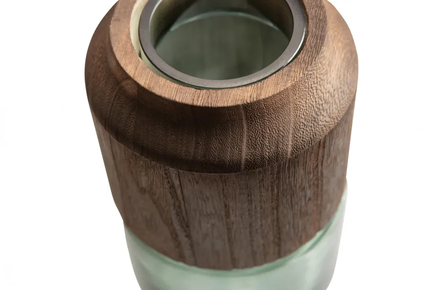 Woood Celeste Vaas Glas/hout Blauw/groen 28x16cm