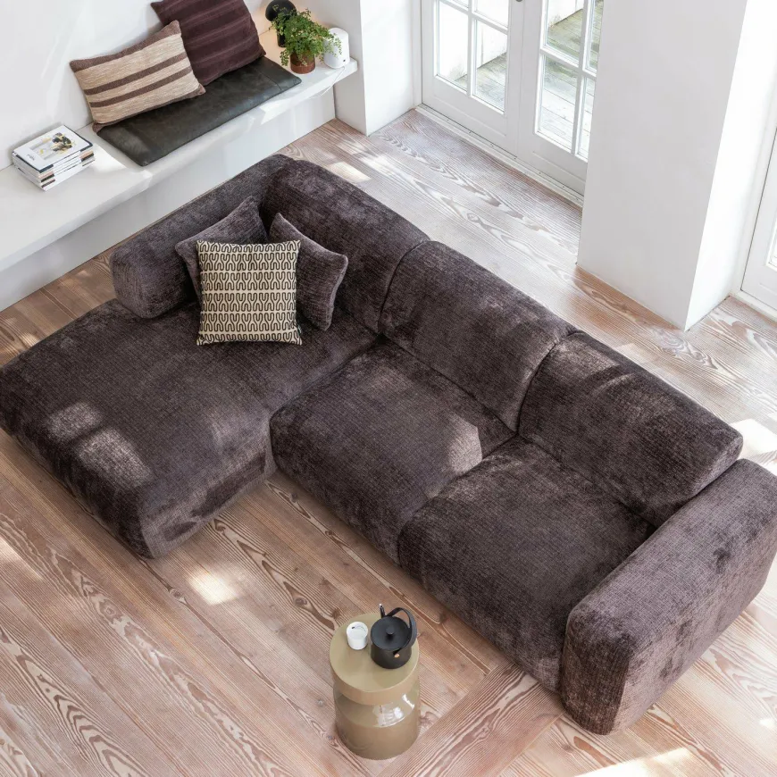 Woood CLOUD chaise longue links geweven chenille warm bruin
