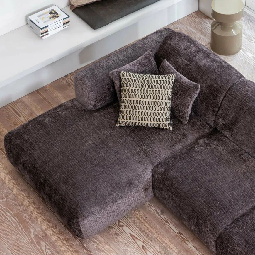 Woood CLOUD chaise longue links geweven chenille warm bruin