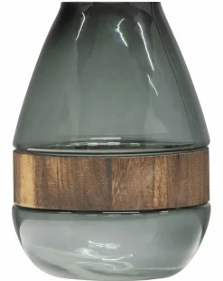 Woood Dave Vaas Glas/hout Blauw/groen 26x19cm