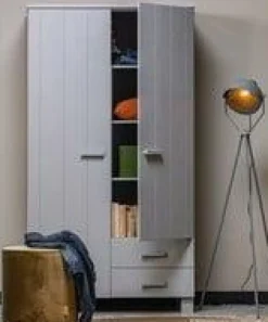 Woood Dennis Kast Met Laden Grenen Betongrijs Geborsteld [fsc]