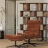 Woood Draaifauteuil Kube met hocker bruin