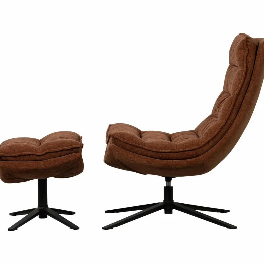 Woood Draaifauteuil Kube met hocker bruin