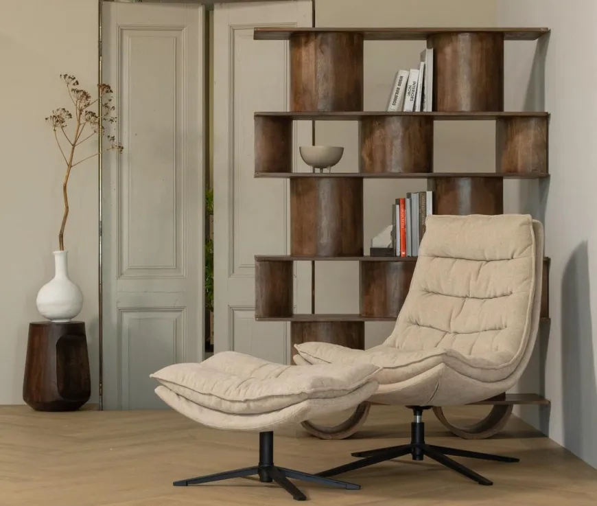 Woood Draaifauteuil Kube met hocker naturel