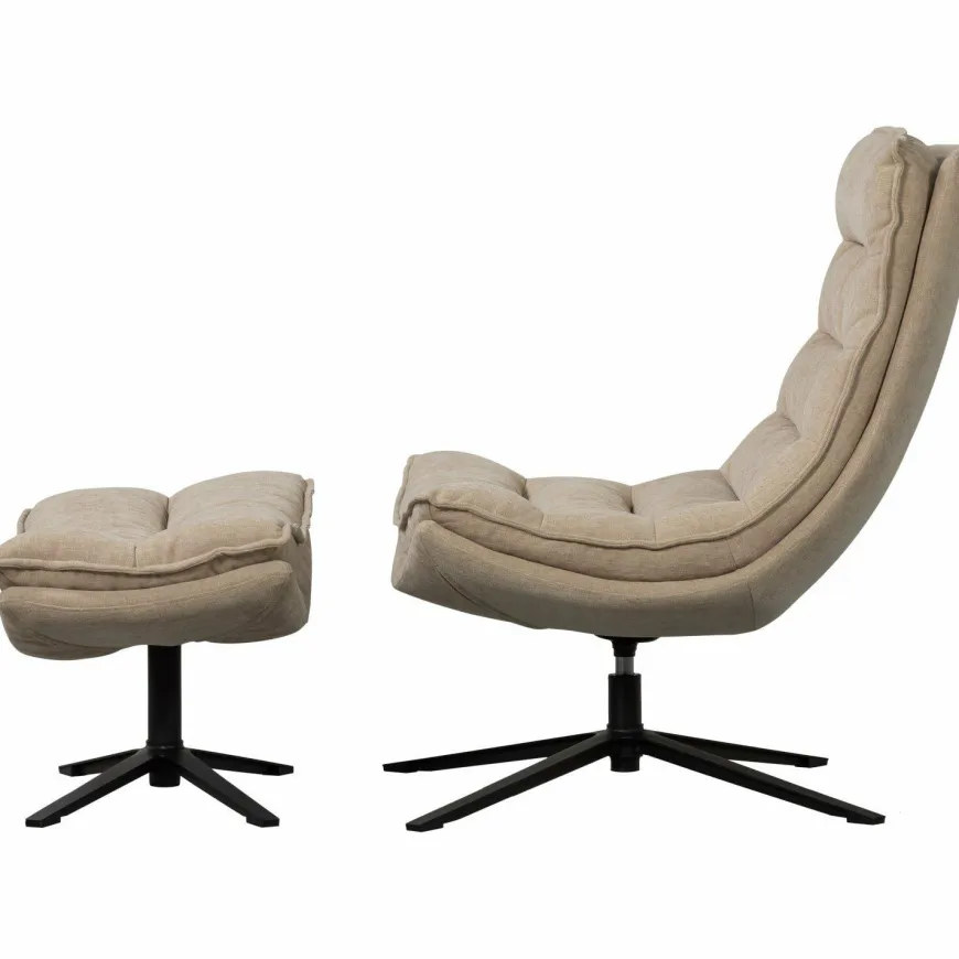 Woood Draaifauteuil Kube met hocker naturel