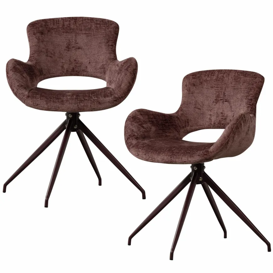 Woood Eliva eetkamerstoel structure velvet paars - set van 2