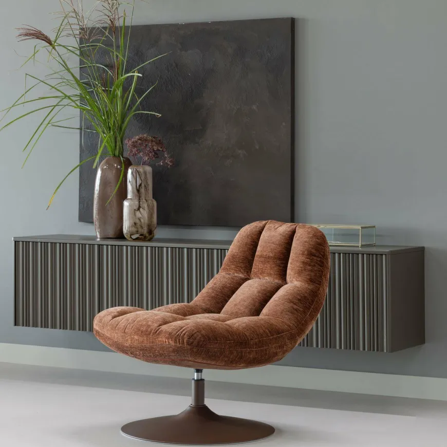 Woood Elvi Draaifauteuil Chenille Structuur Roestbruin