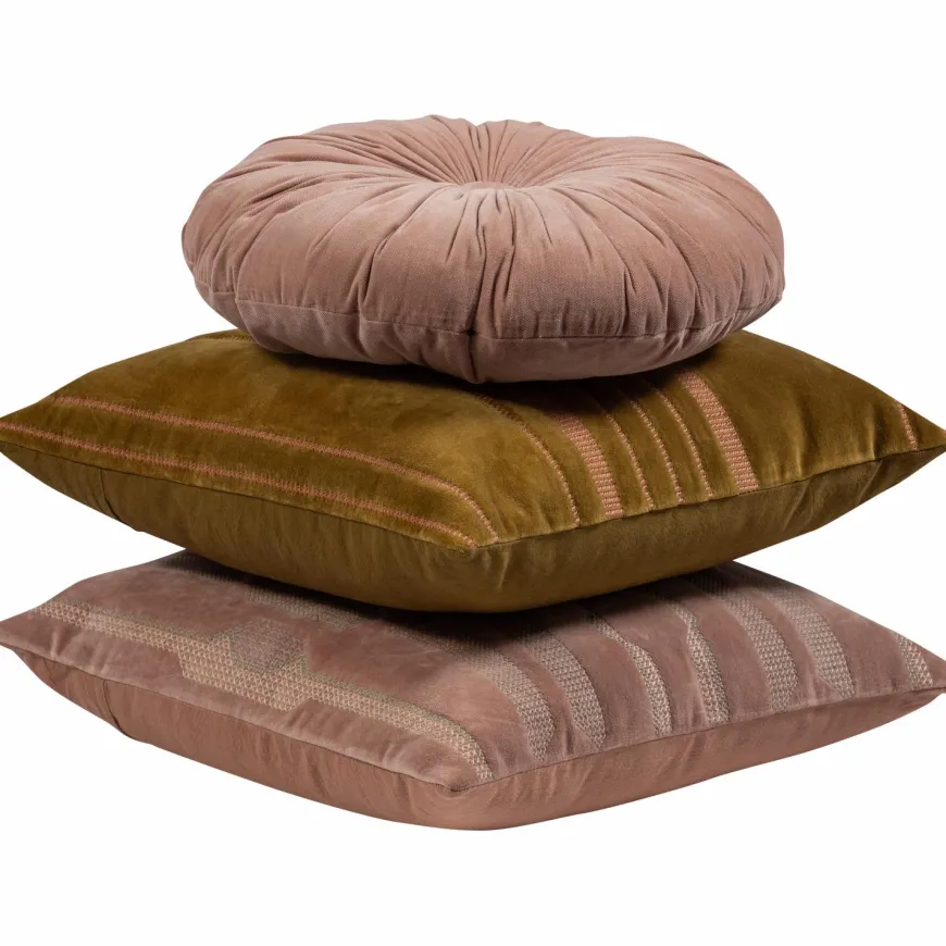 Woood Feis kussens velvet roze/naturel - set van 3