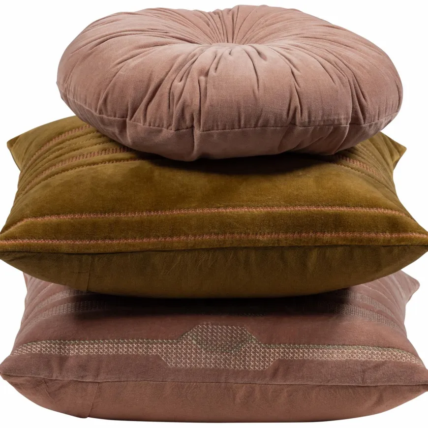 Woood Feis kussens velvet roze/naturel - set van 3