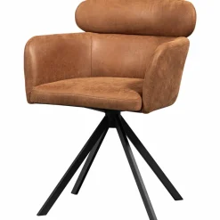 Woood Fenne draaibare eetkamerstoel leerlook cognac