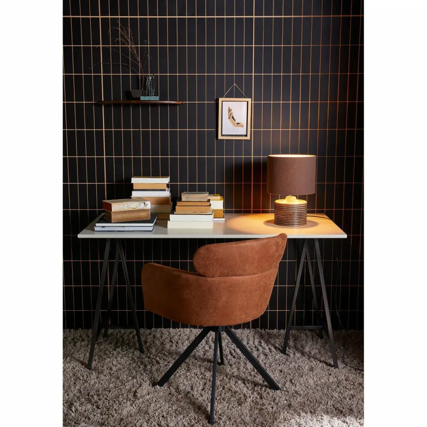 Woood Fenne draaibare eetkamerstoel leerlook cognac