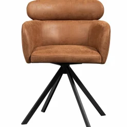 Woood Fenne draaibare eetkamerstoel leerlook cognac