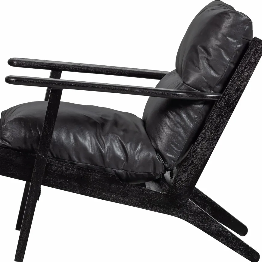 Woood Houston fauteuil echt leer zwart