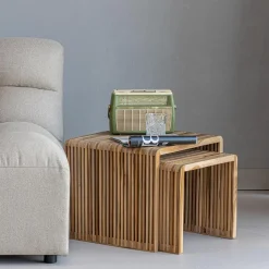 Woood Jasmijn Bijzettafel Recycled Teak Naturel - Set Van 2