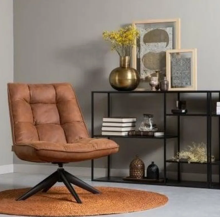 Woood Jouke draaifauteuil kunstleer - Groen en Cognac