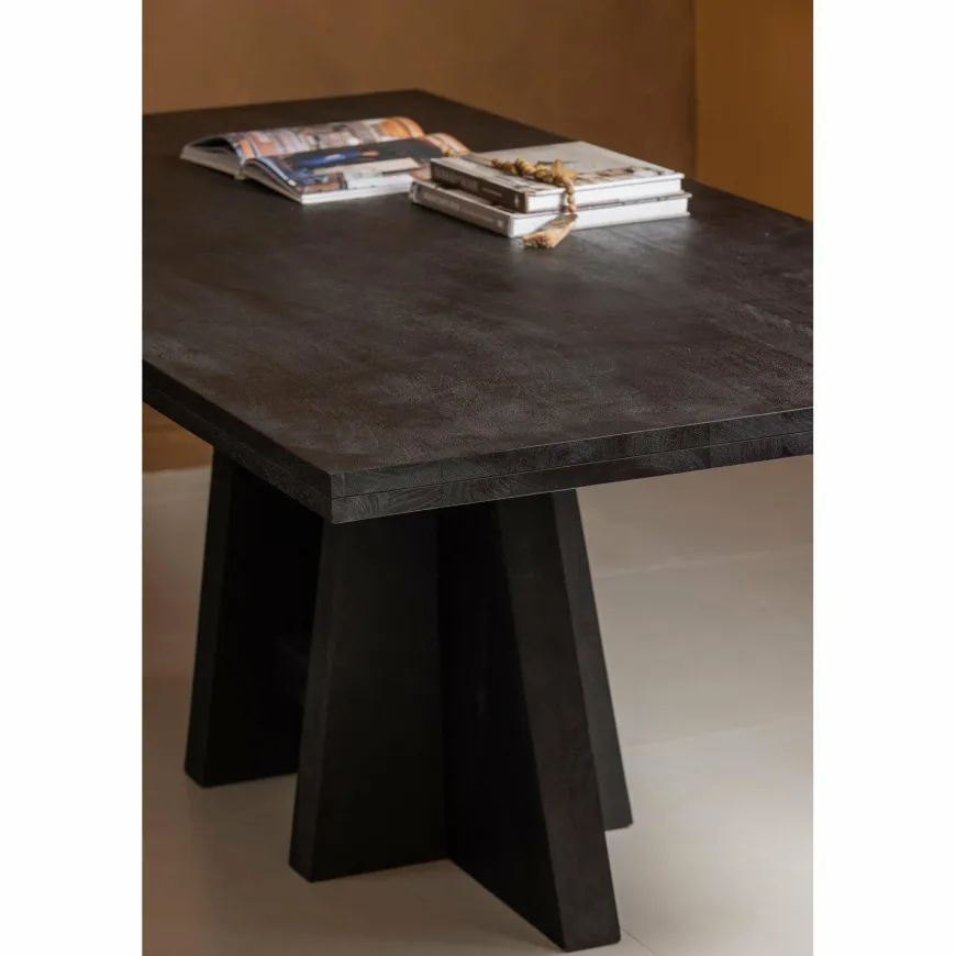 Woood Kean eettafel met middenpoot mango zwart 220x100cm