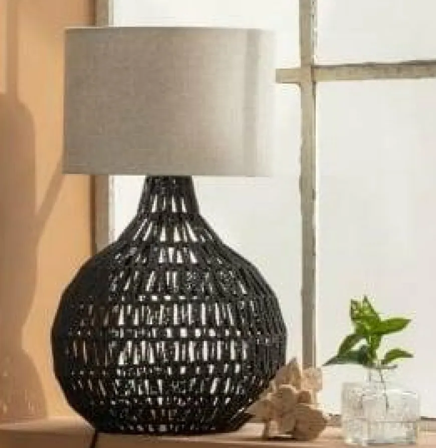 Woood Lampvoet Macy Rattan Look zwart