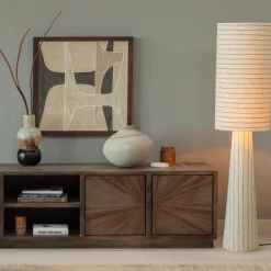 Woood Loft vloerlamp metaal/boucle naturel met strepen 130xo30cm