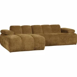 Woood Mojo Chaise Longue Bank Links Geweven Ribstof Honinggeel