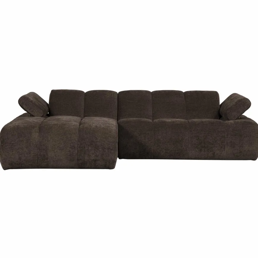 Woood Mojo Chaise Longue Bank Links Geweven Ribstof Bruin