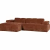Woood Mojo Chaise Longue Bank Links Geweven Ribstof Roestbruin