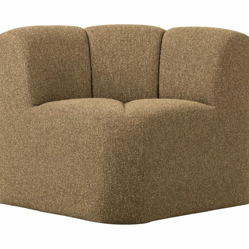 Woood Mojo Eetbankje Hoek Met Rugleuning Boucle Geel/Bruin Melange
