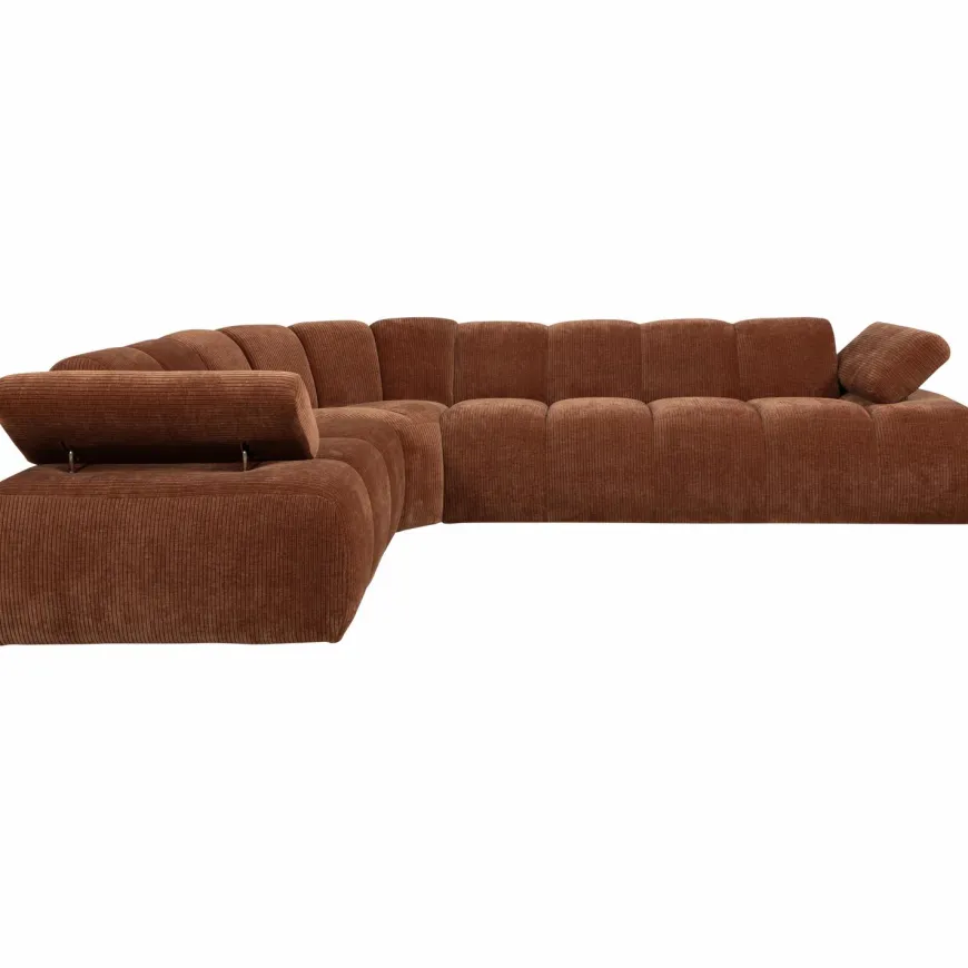 Woood Mojo Hoekbank Links Geweven Ribstof Roestbruin