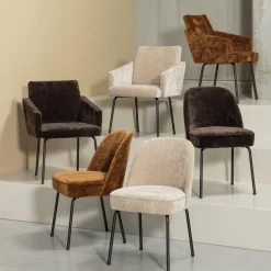 Woood MOUNT eetkamerstoel met armleuning 3D chenille donkerbruin