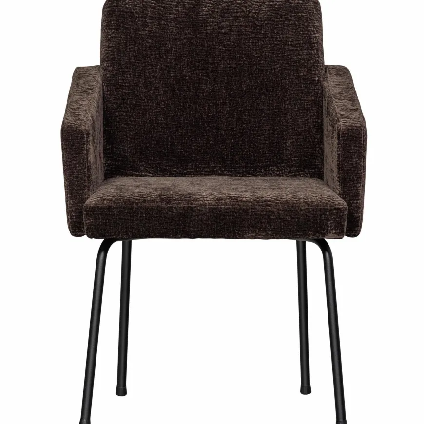 Woood MOUNT eetkamerstoel met armleuning 3D chenille donkerbruin