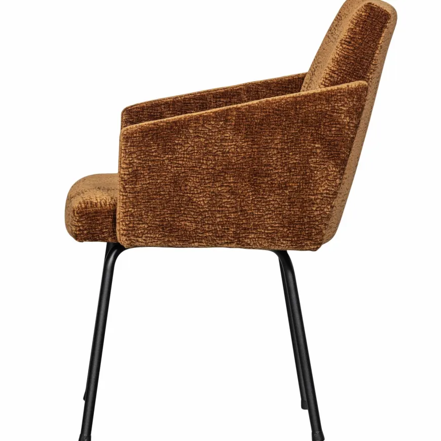 Woood MOUNT eetkamerstoel met armleuning 3D chenille midden bruin