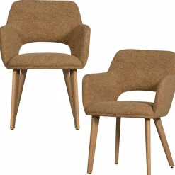Woood Murat eetkamerstoel geel met houten poot naturel