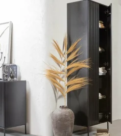 Woood New Gravure Hoge Kast Met Lade Grenen Zwart [fsc]