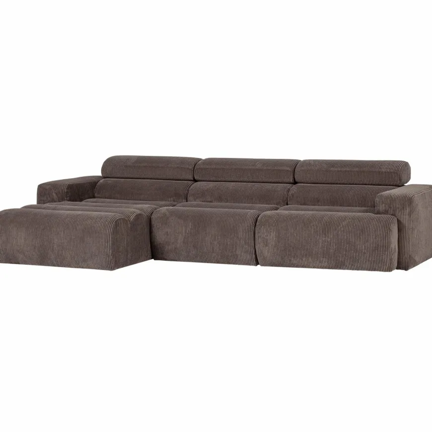 Woood Novi chaise longue bank links ribstof grijsbruin