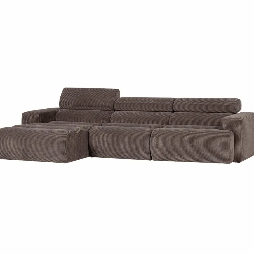 Woood Novi chaise longue bank links ribstof grijsbruin