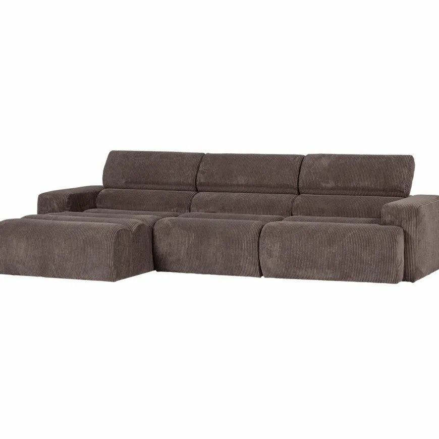 Woood Novi chaise longue bank links ribstof grijsbruin