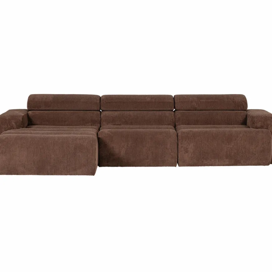 Woood Novi chaise longue bank links ribstof mokkabruin