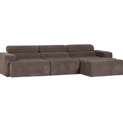 Woood Novi chaise longue bank rechts ribstof grijsbruin