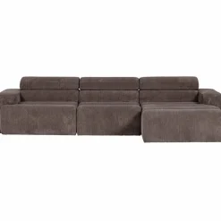 Woood Novi chaise longue bank rechts ribstof grijsbruin