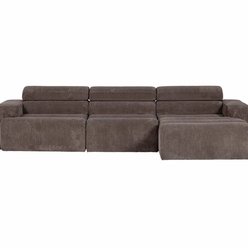 Woood Novi chaise longue bank rechts ribstof grijsbruin