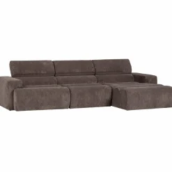 Woood Novi chaise longue bank rechts ribstof grijsbruin
