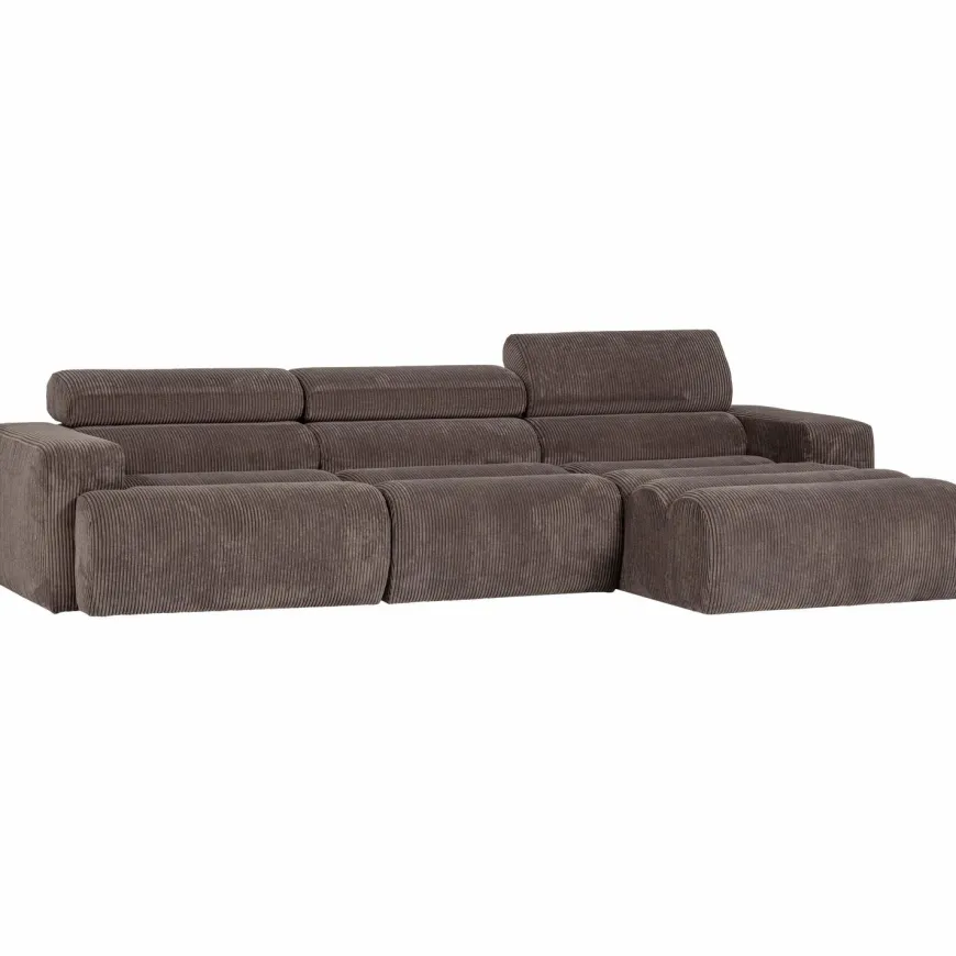 Woood Novi chaise longue bank rechts ribstof grijsbruin
