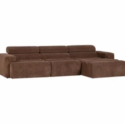Woood Novi chaise longue bank rechts ribstof mokkabruin