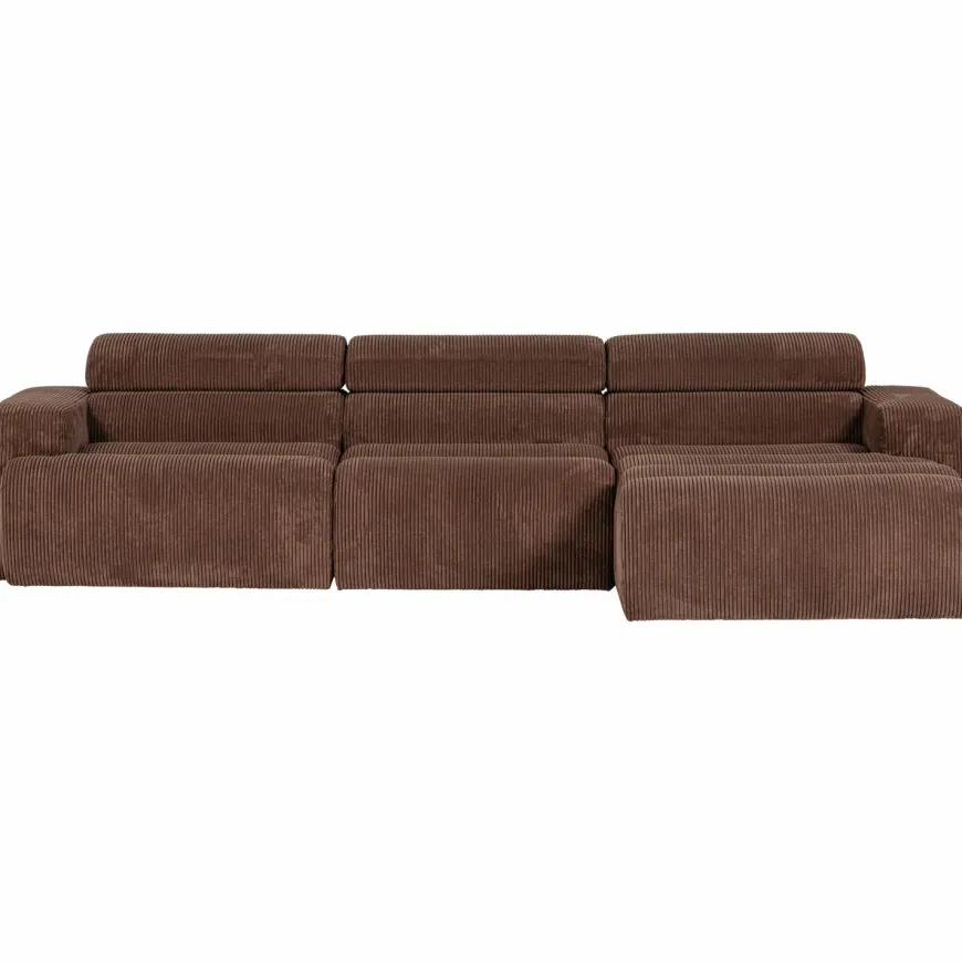 Woood Novi chaise longue bank rechts ribstof mokkabruin