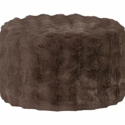 Woood Poef Olven laag fluffy stof bruin