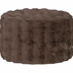 Woood Poef Olven laag fluffy stof bruin