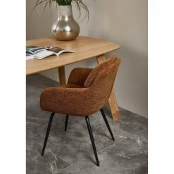 Woood RUNA eetkamerstoel chenille caramel bruin/geel