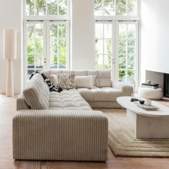Woood Second date hoekbank rechts grove ribstof naturel